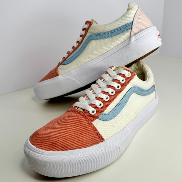 Women's 9.5 Vans Old Skool‎ Platform Multicolor Twill Pastel Sneaker Shoes - Picture 4 of 11
